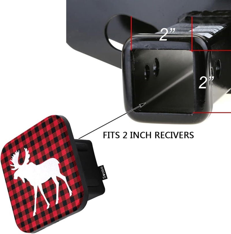 Swono Moose Hitch Covers 2 Inch Woodland Moose Buffalo Plaid Red Black Rubber Receiver Tube Hitch Plug for Men, Deer Square Hitch Box Cover Towing Hitch Plug Covers for Women - Image 3